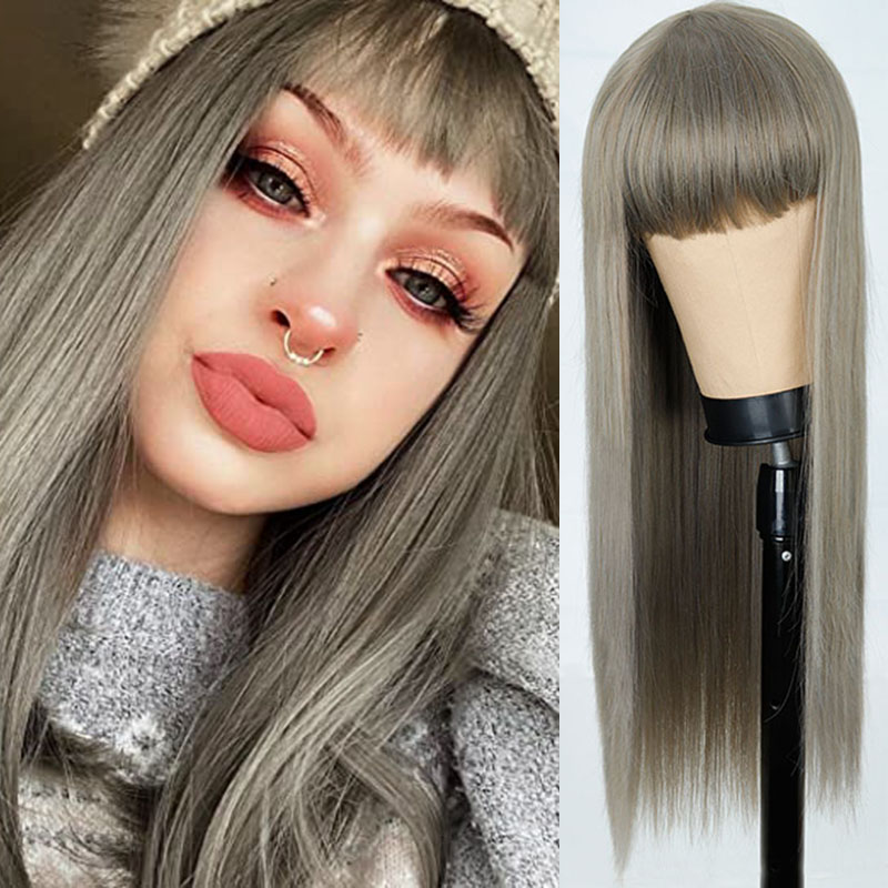 Orange Wig Female Long Straight Hair Dyed Long Hair Synthetic Headgear photo 4
