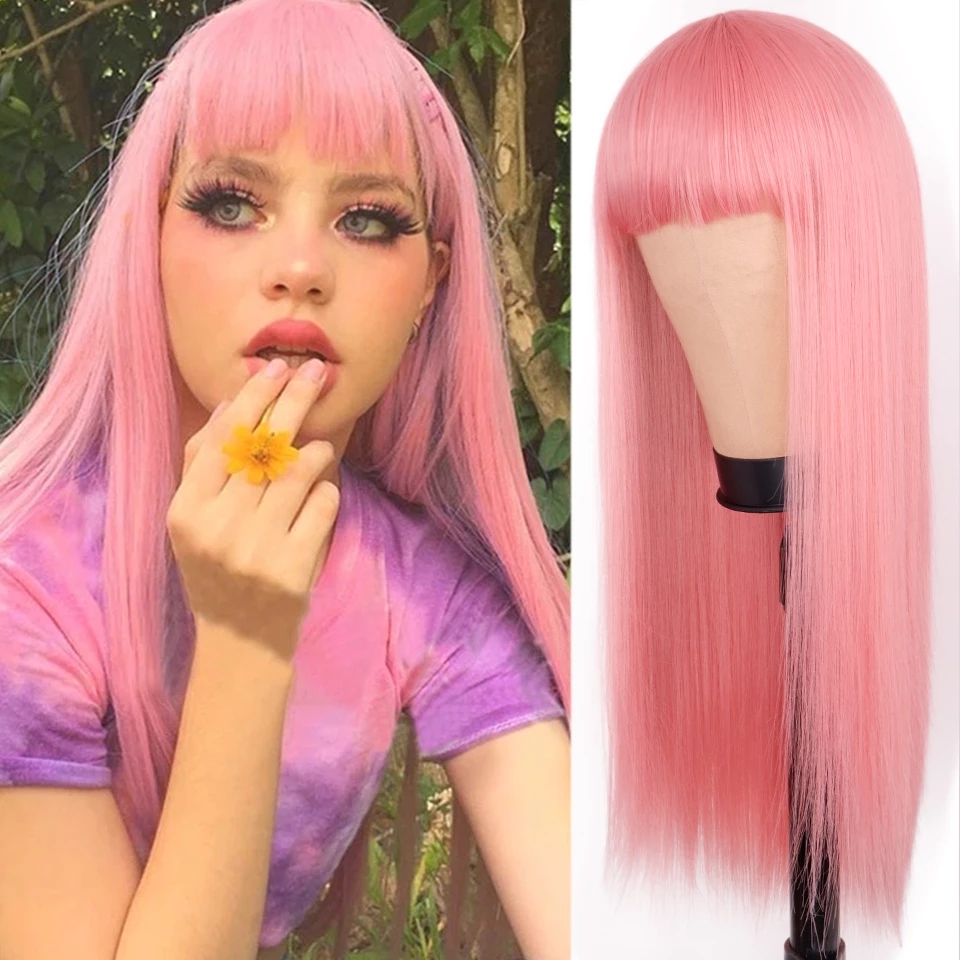Orange Wig Female Long Straight Hair Dyed Long Hair Synthetic Headgear photo 1