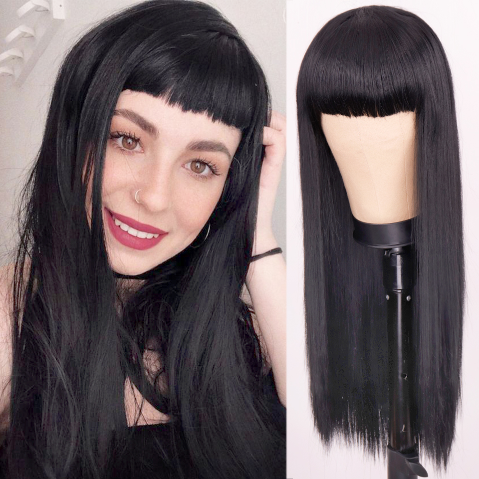 Orange Wig Female Long Straight Hair Dyed Long Hair Synthetic Headgear photo 6