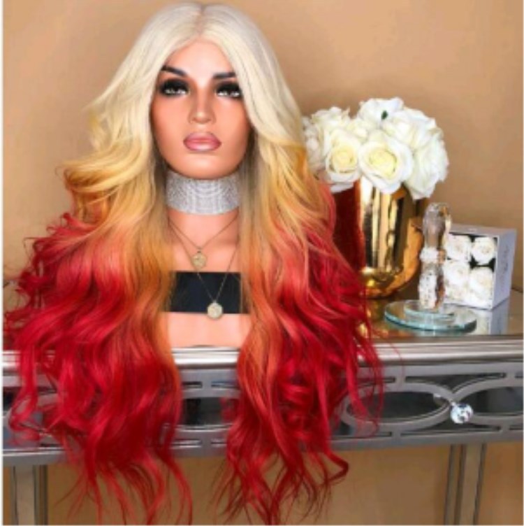 Gradient Big Red Dyed Curly Hair Big Waves photo 2