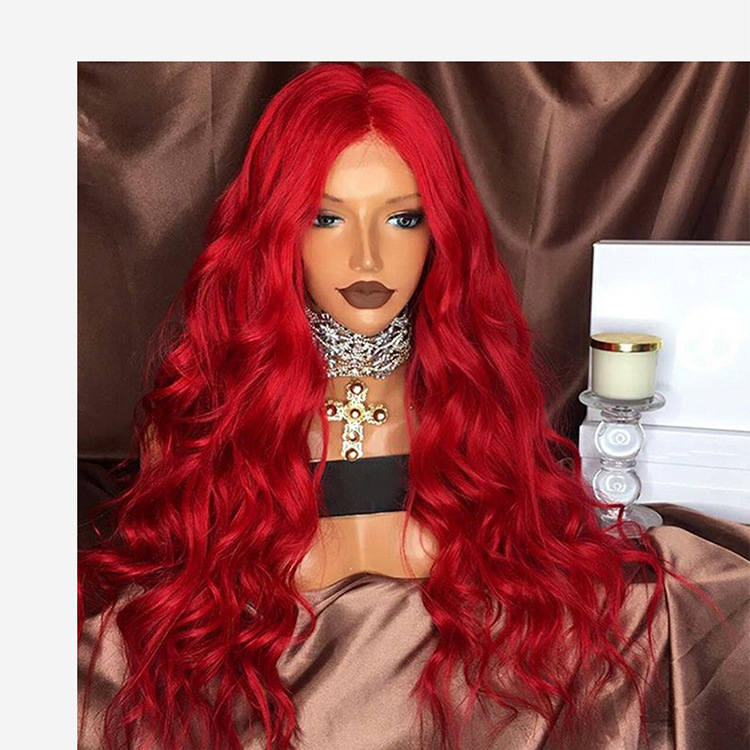 Chemical Fiber Front Lace Wig Headgear Red Wig Female Long Curly Hair photo 1