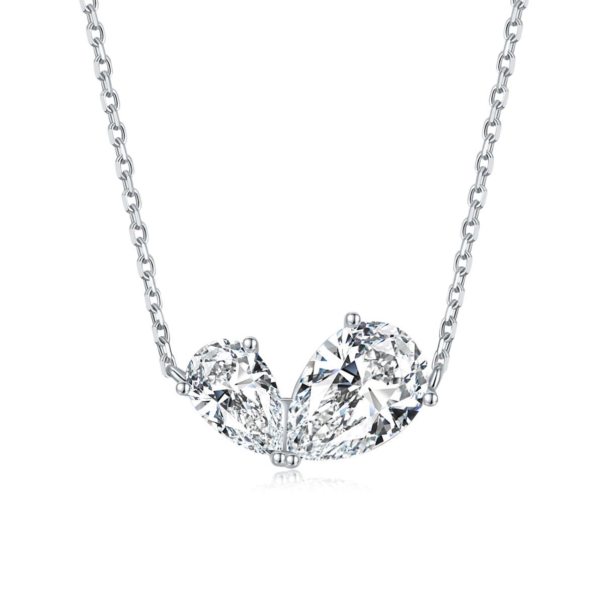 S925 Silver 3g Two Stone Pear Moissanite Necklace, 10x7mm & 8x5mm D VVS1, GRA 42&3cm photo 1