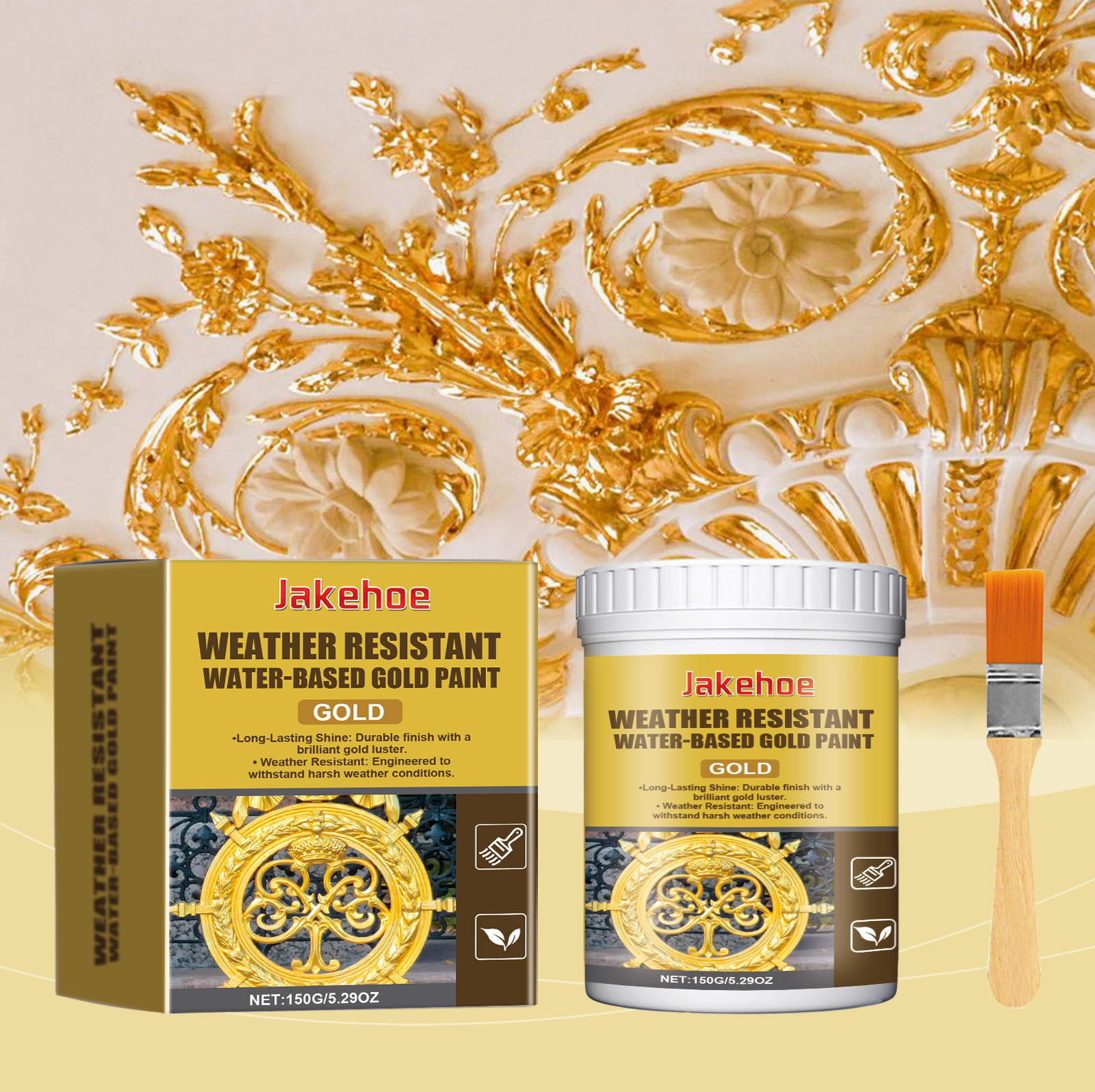Weatherproof Waterproof Gold Paint 150g Bottle-1 Brush-box photo 5