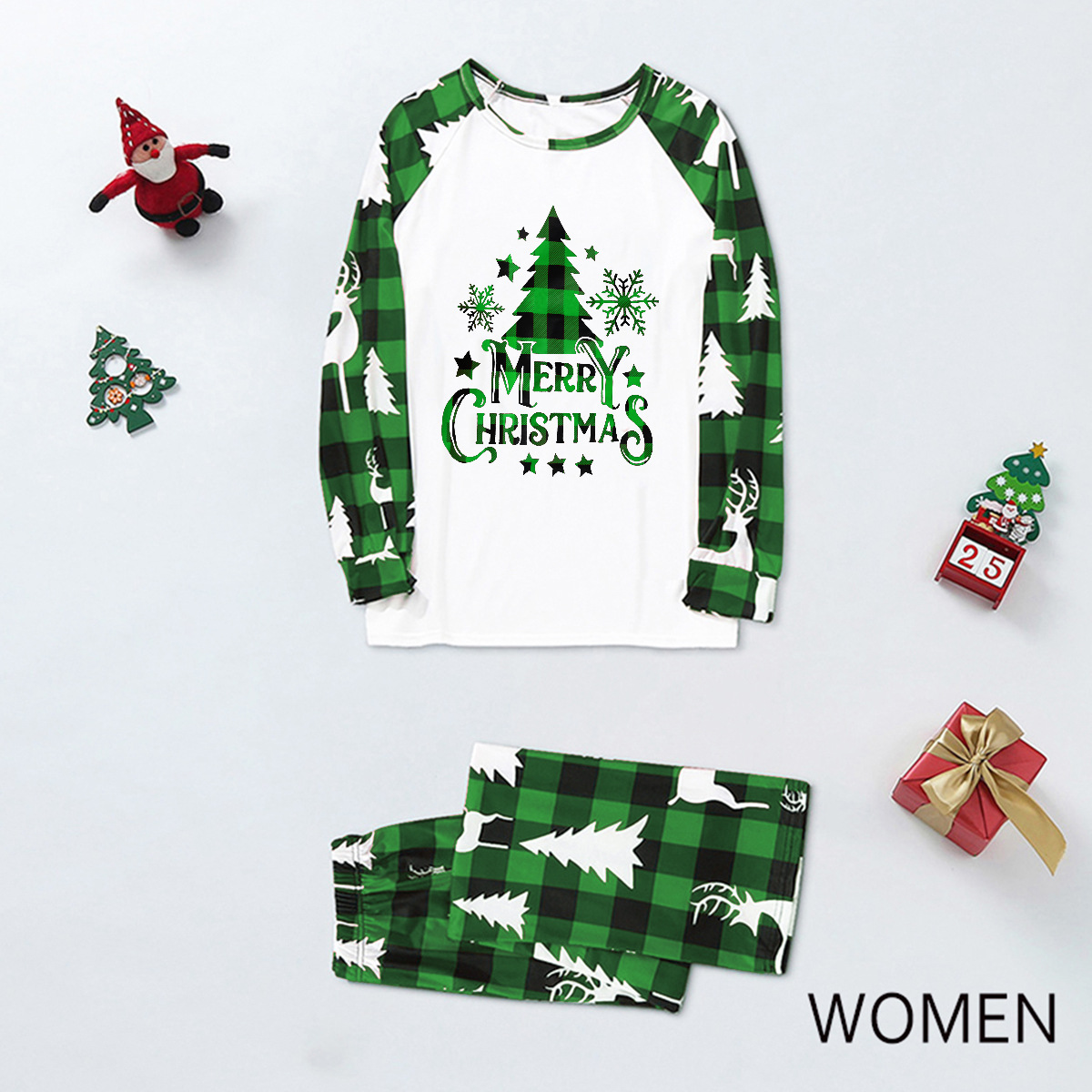 Parent-child Leisure Wear Set Plaid Stitching Printing Christmas photo 7