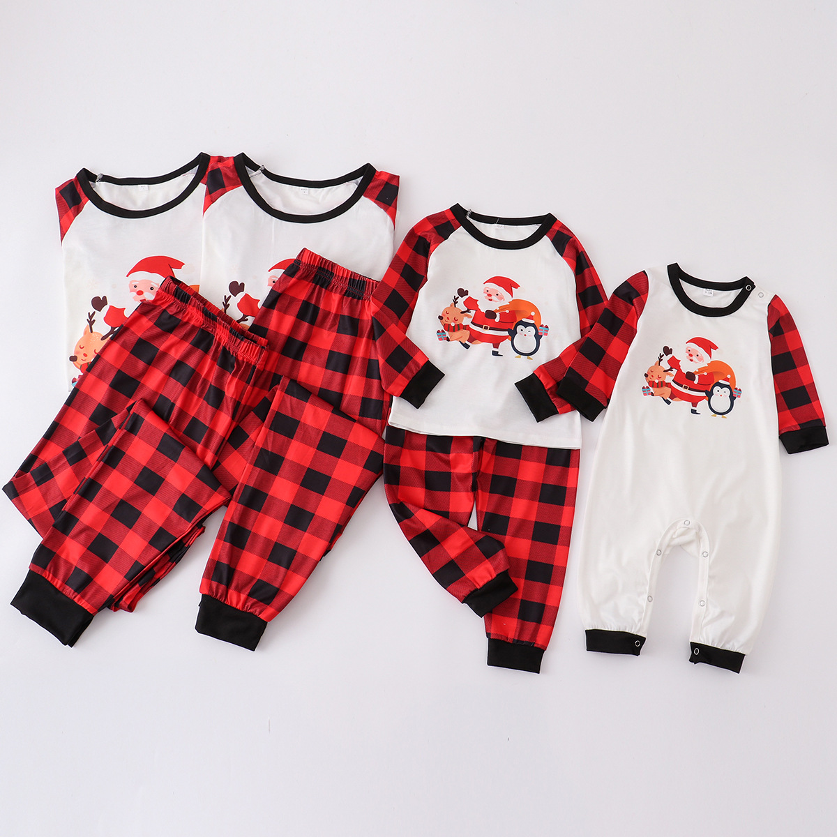European And American Parent-child Suit Cartoon Santa Claus Printed Plaid Pants Homewear photo 2
