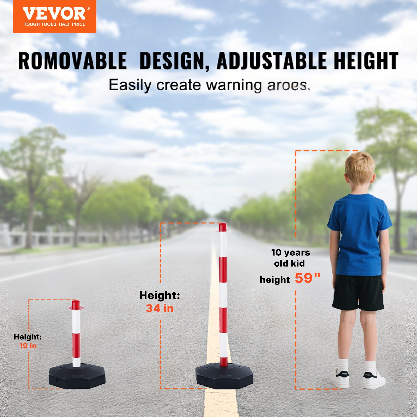 Adjustable Traffic Delineator Post Cones, 4 Pack, Traffic Safety Delineator Barrier With Fillable Base 2.44 M Chain, For Traffic Control Warning Parking Lot Construction Caution Roads, Red & White photo 6