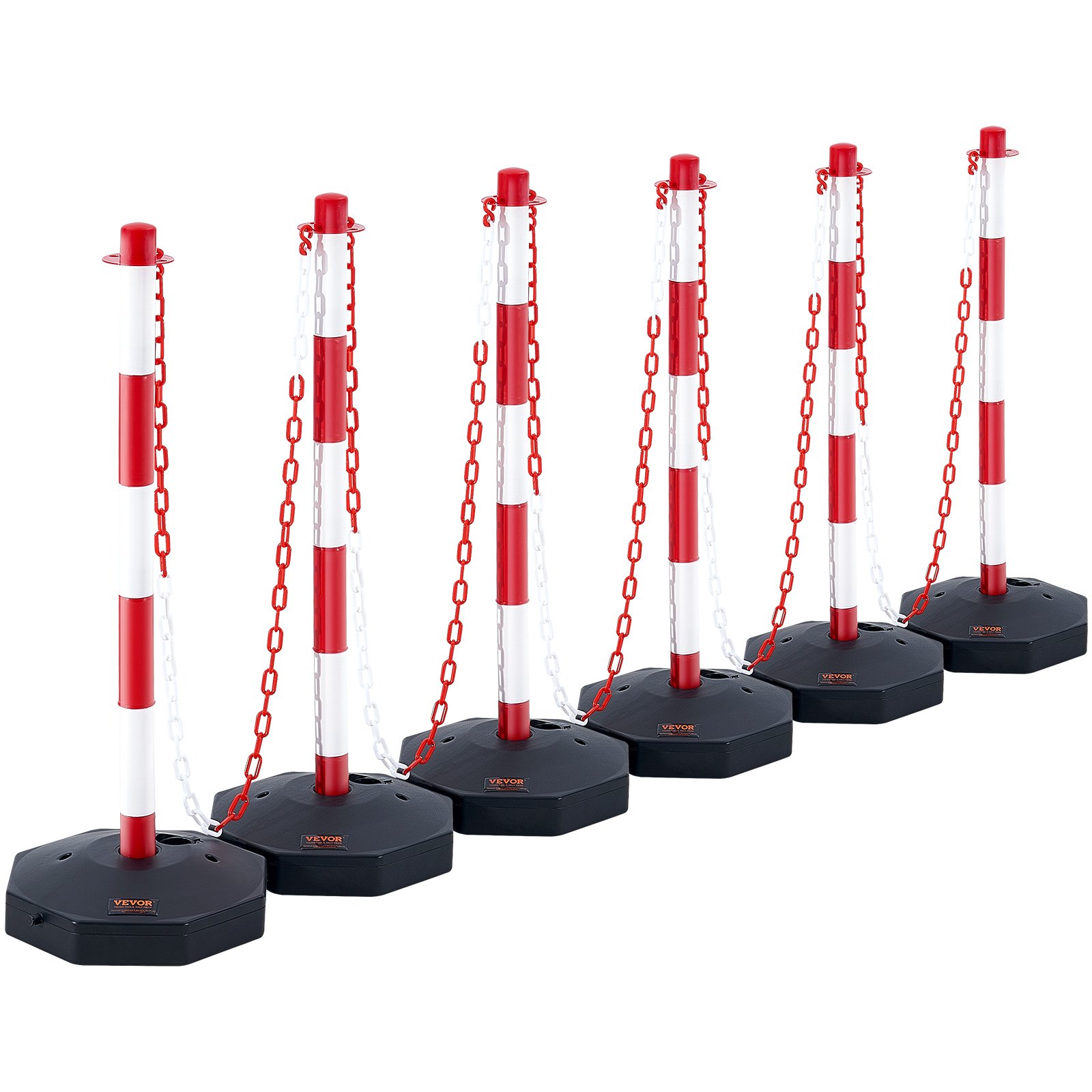 Adjustable Traffic Delineator Post Cones, 6 Pack, Traffic Safety Delineator Barrier With Fillable Base 2 M Chain, For Traffic Control Warning Parking Lot Construction Caution Roads, Red & White photo 1