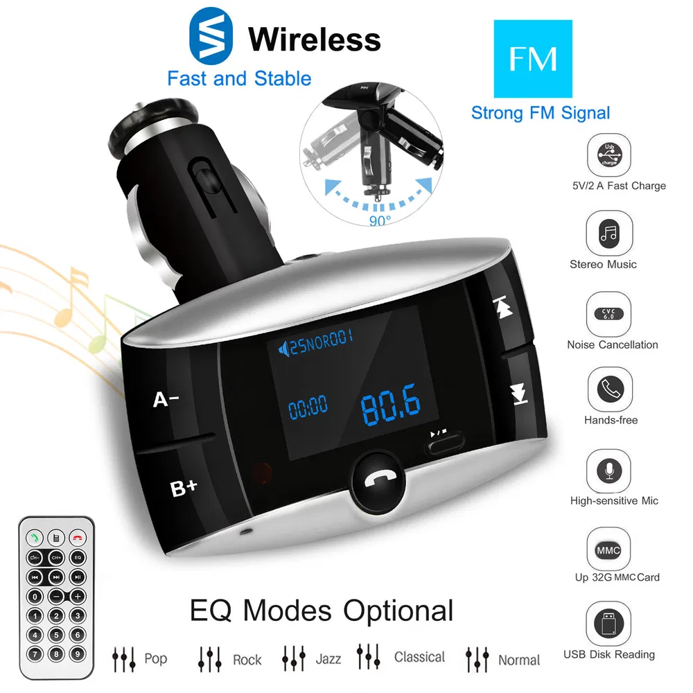 Car Wireless FM Transmitter USB Charger Hands-free Call MP3 Player SD Card Reading Aux-in LED Display photo 2