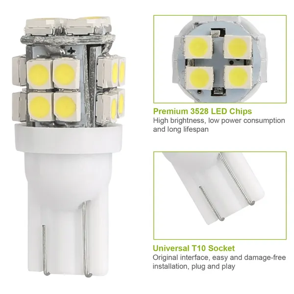 10Pcs 12V T10 LED Light Bulb Wedge Base Interior Dome Map LED Lights License Plate Trunk Side photo 5