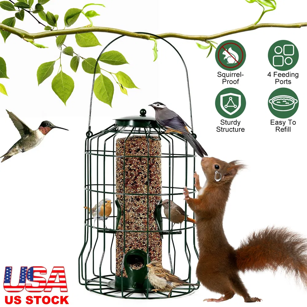 Outdoor Wild Bird Feeder Squirrel-Proof Chew-Proof Metal Hanging Seed Feeder With 4 Feeding Ports For Small Songbirds photo 6