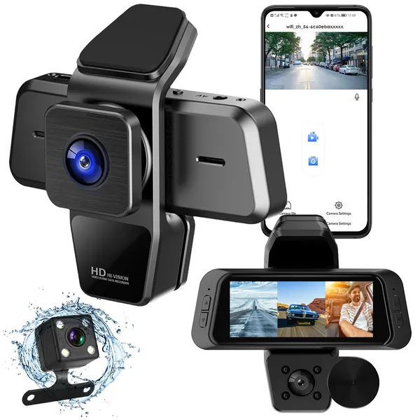 1080P FUD 3 Channel WiFi Dash Cam 170° Wide Angle Triple Car Camera With IR Night G-Sensor Motion Detection Loop Recording App Control Support 128G Max photo 1