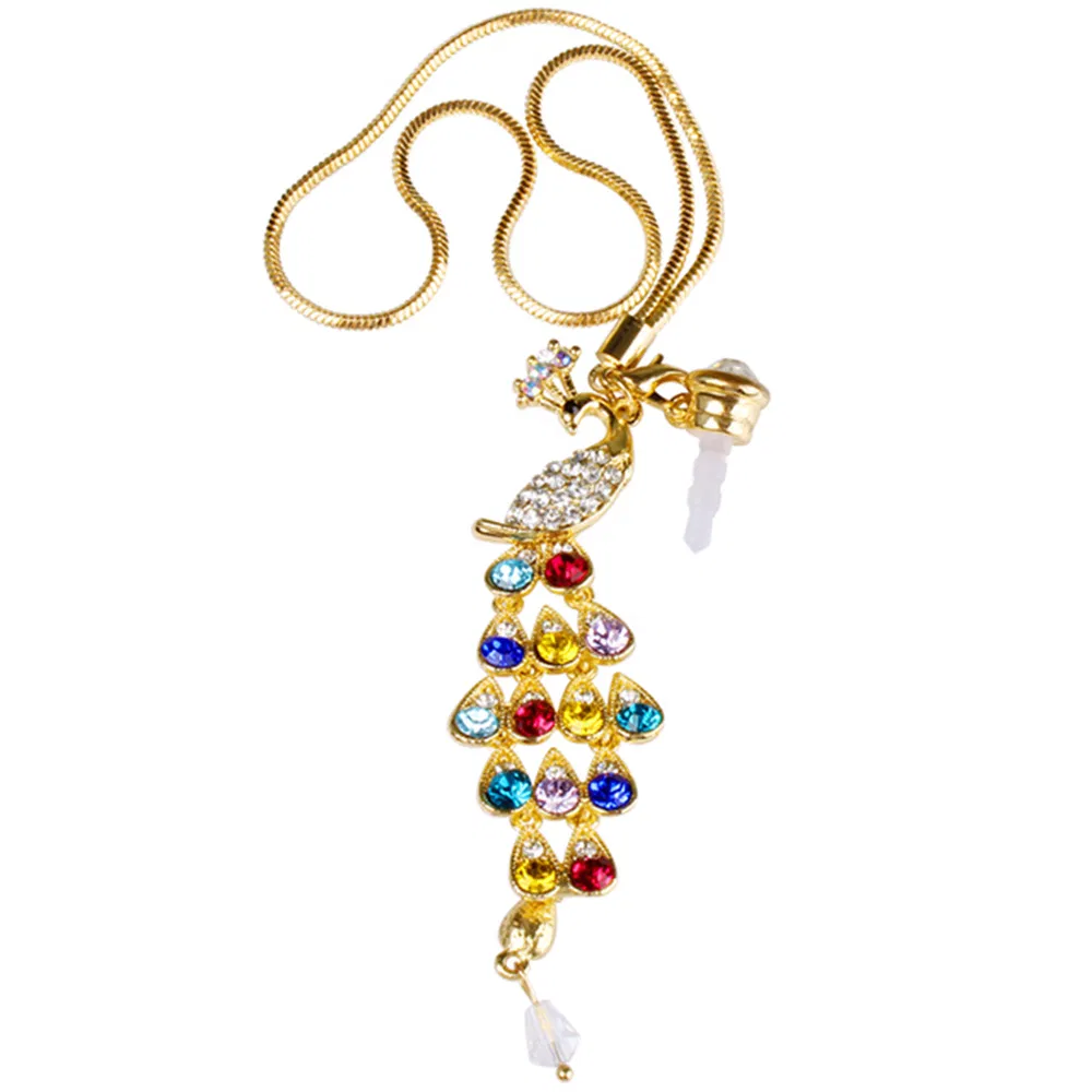 Colorful Crystal Diamond Peacock Dust Cap Pendant For Cell Phone 3.5mm Jack photo 2