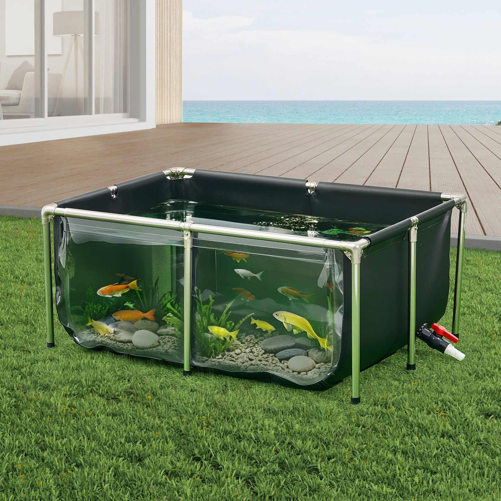 Canvas Fish Pond Above Ground Koi Tank 126.8 Gal With Clear Viewing Panel photo 2