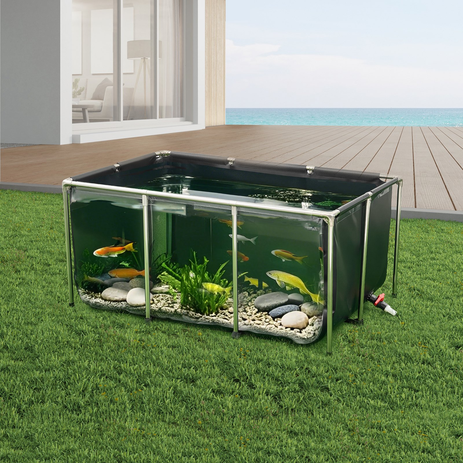 Canvas Fish Pond Above Ground Koi Tank 270 Gal With Clear Viewing Panel photo 2