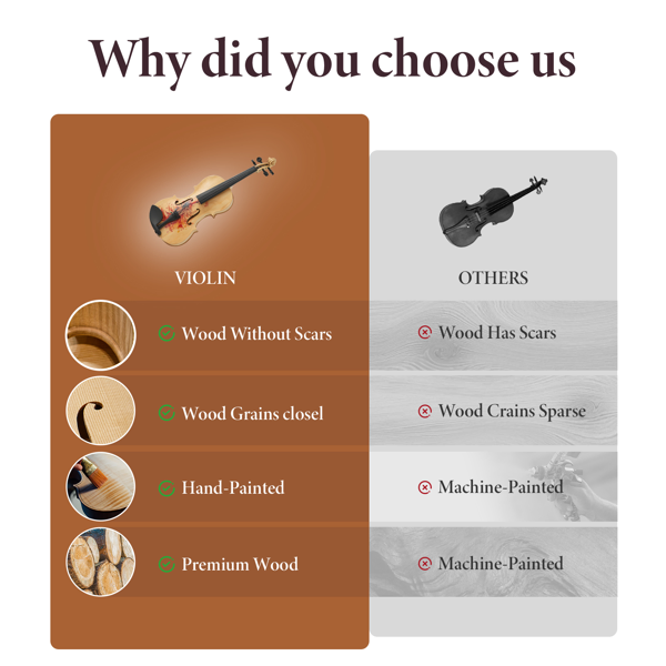 Professional 4/4 Full-Size Violin - Premium Sound, Durable & Lightweight Design With Complete Accessories, Exquisite Handcrafted Finish, Ideal Unique Gift For Musicians photo 4