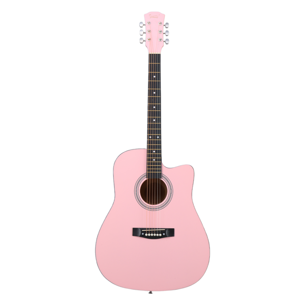 Pink 41-inch Dreadnought Barrel-shaped Cutaway Acoustic Guitar With Pick, Strings, Capo, Gig Bag, Tuner, Wrench Tool, And Shoulder Strap photo 1