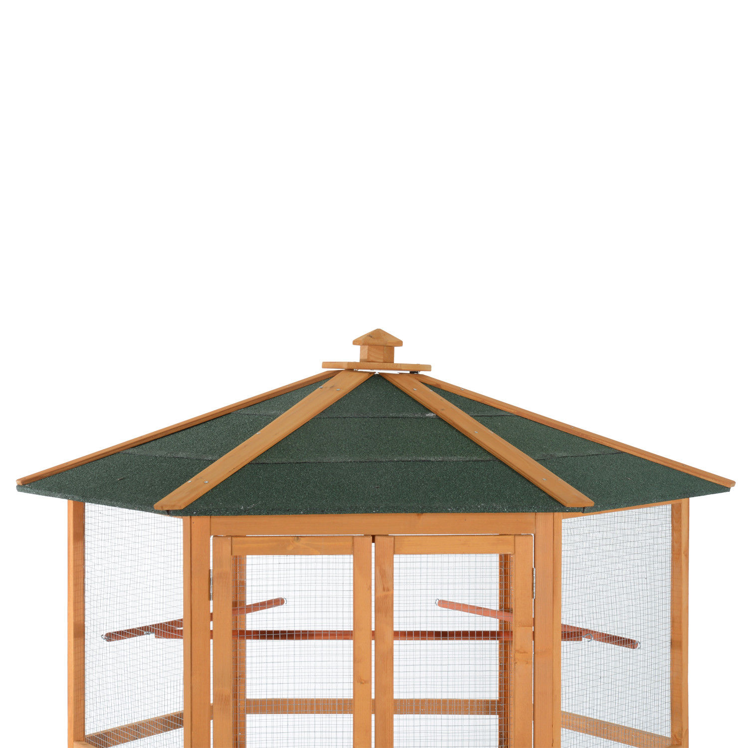69" Wooden Hexagonal Outdoor Aviary Flight Bird Cage With Covered Roof, Brown photo 3