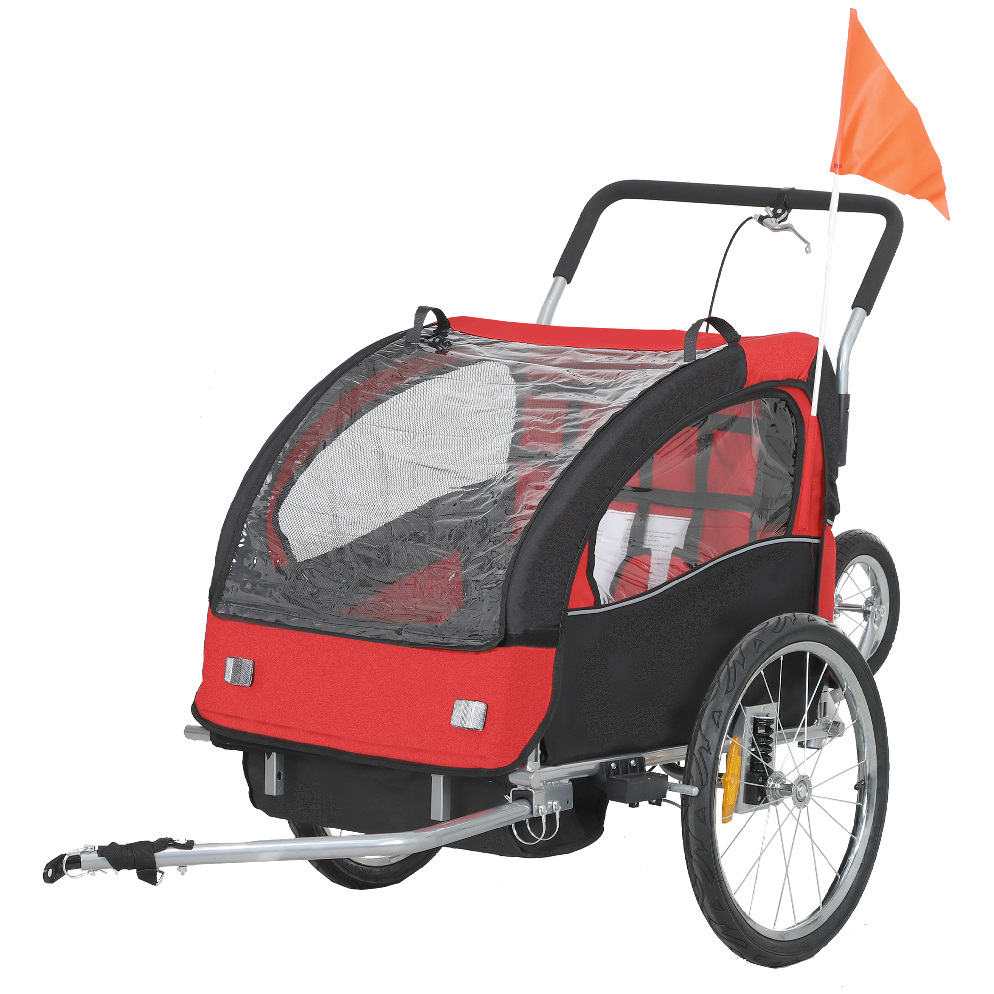 2-Seat Elite 360 Swivel Bike Trailer for Kids Bicycle Cargo Trailer with Water-Resistant Windows, Black and Red photo 2
