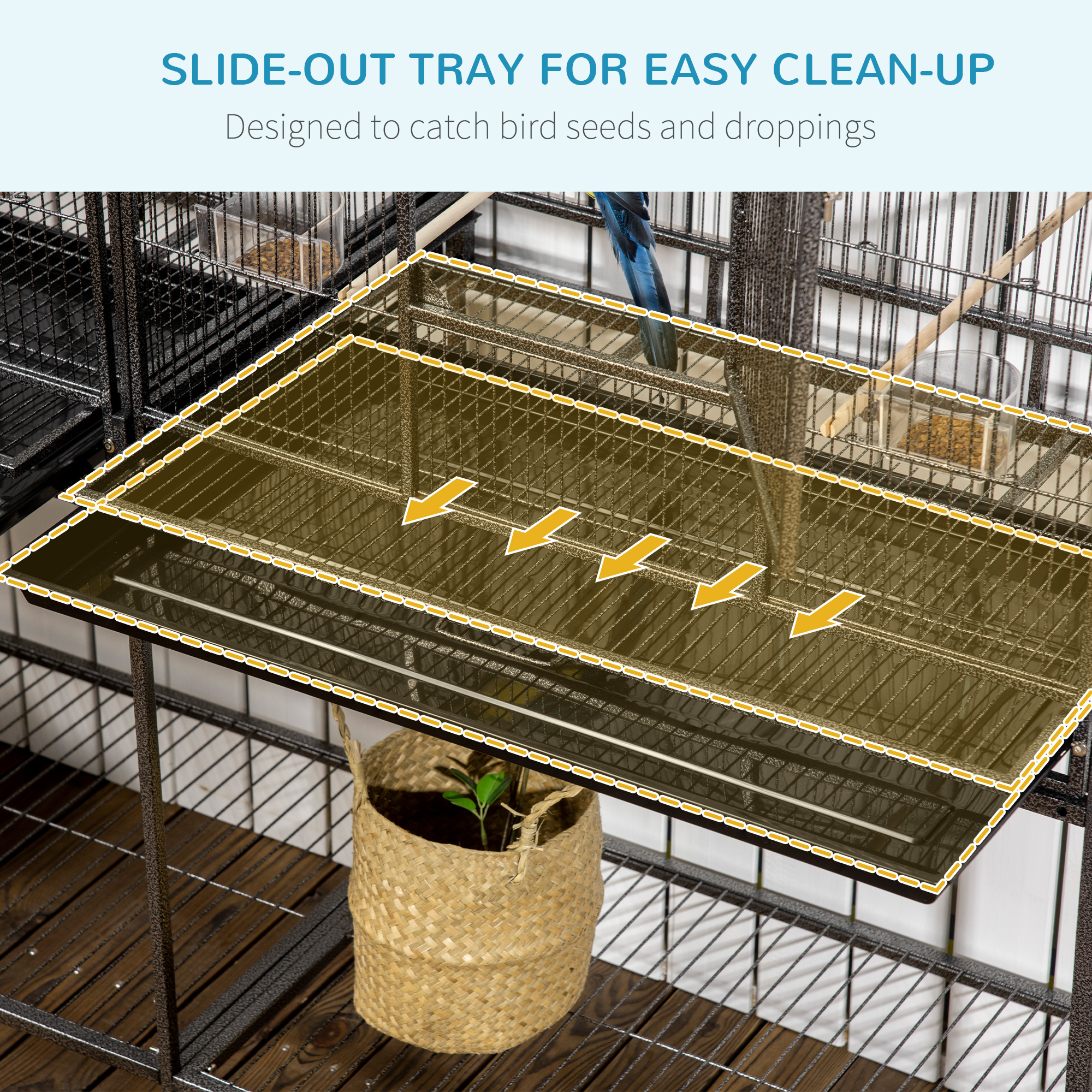 Rolling 65"L Bird Cage w/ Storage Shelf Wood Perch Food Container photo 7