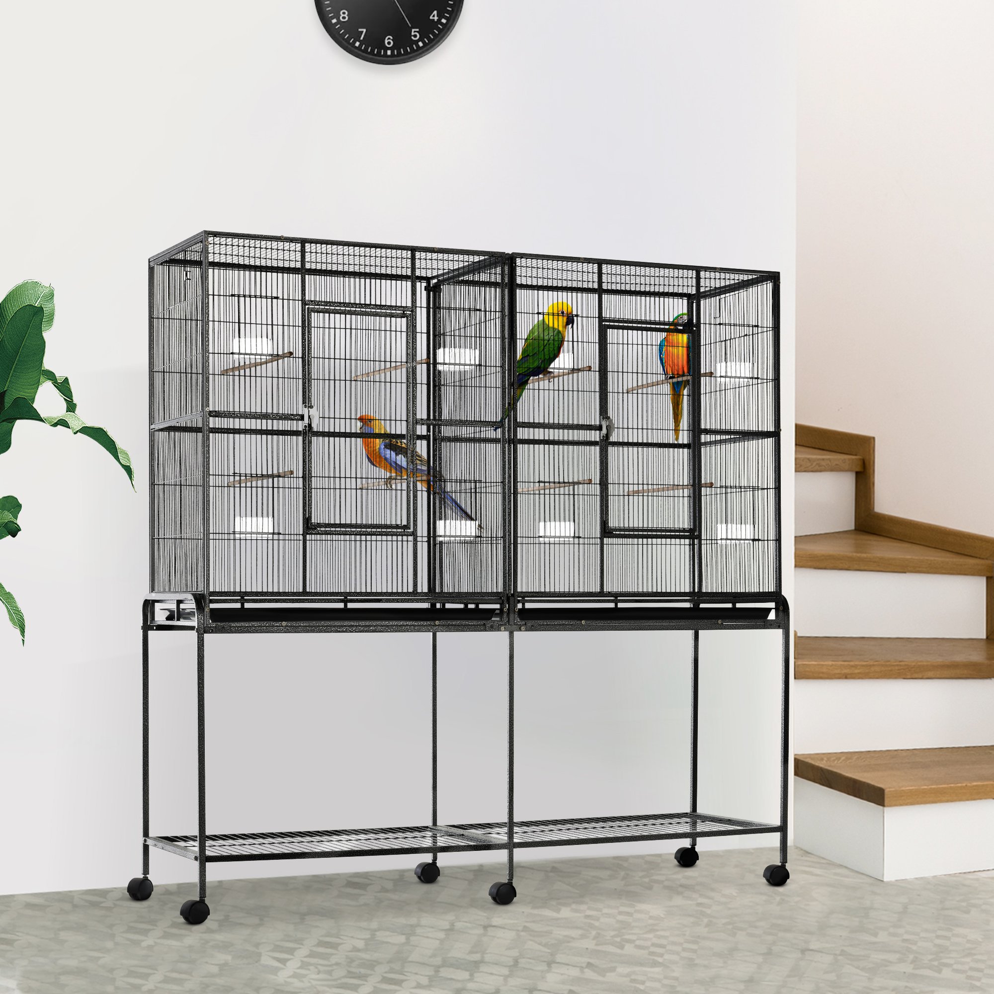 Rolling 65"L Bird Cage w/ Storage Shelf Wood Perch Food Container photo 4