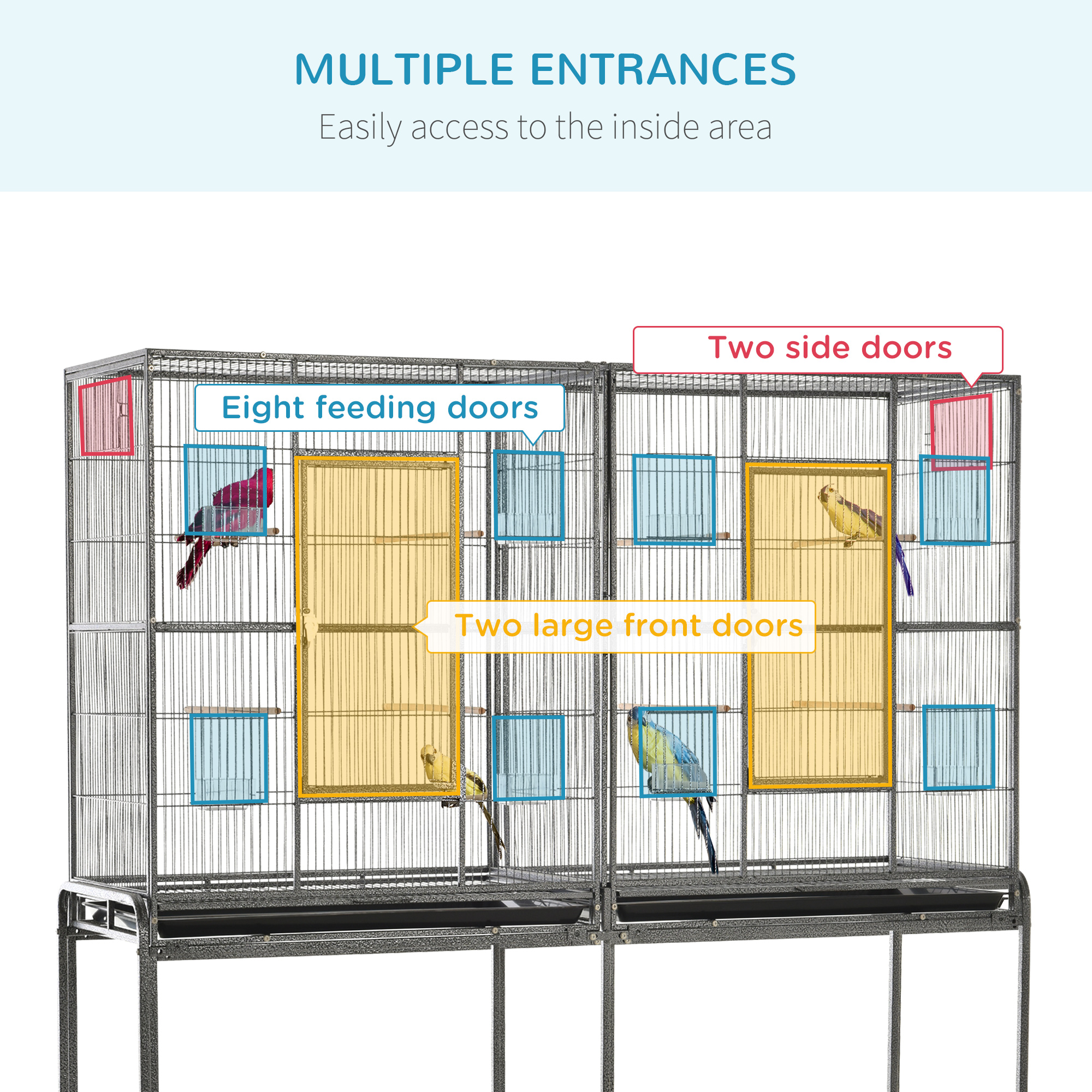 Rolling 65"L Bird Cage w/ Storage Shelf Wood Perch Food Container photo 8