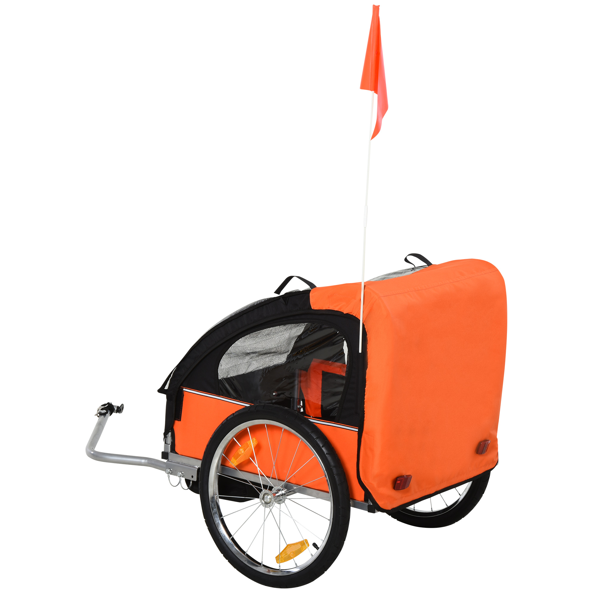 2-Seat Child Bike Trailer for Kids with a Strong Steel Frame, 5-Point Safety Harnesses, & Comfortable Seat, Orange photo 5