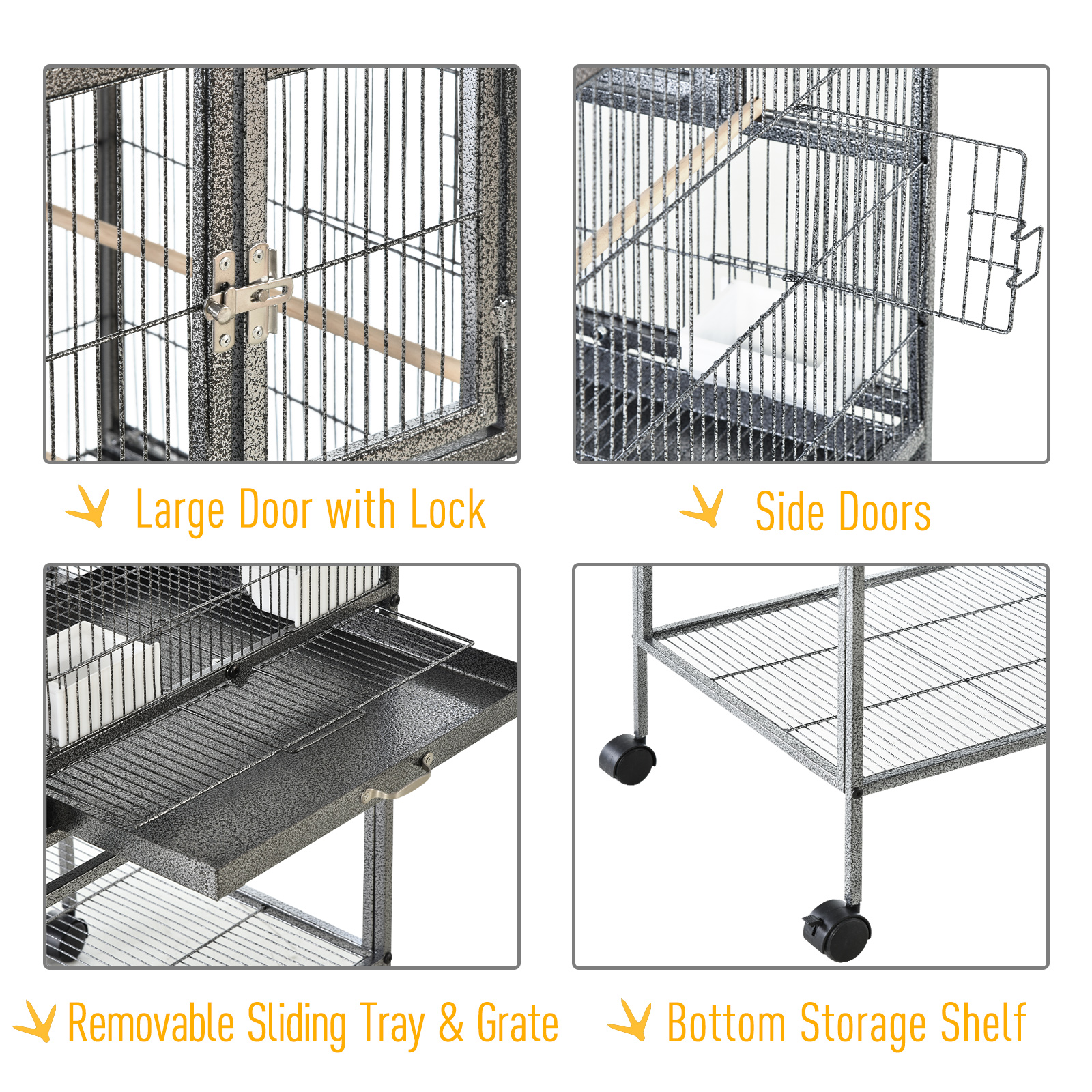 Divided Breeder Bird Cage with Rolling Stand Removable Metal Tray, Storage Shelf, Wood Perch, and Food Container photo 2