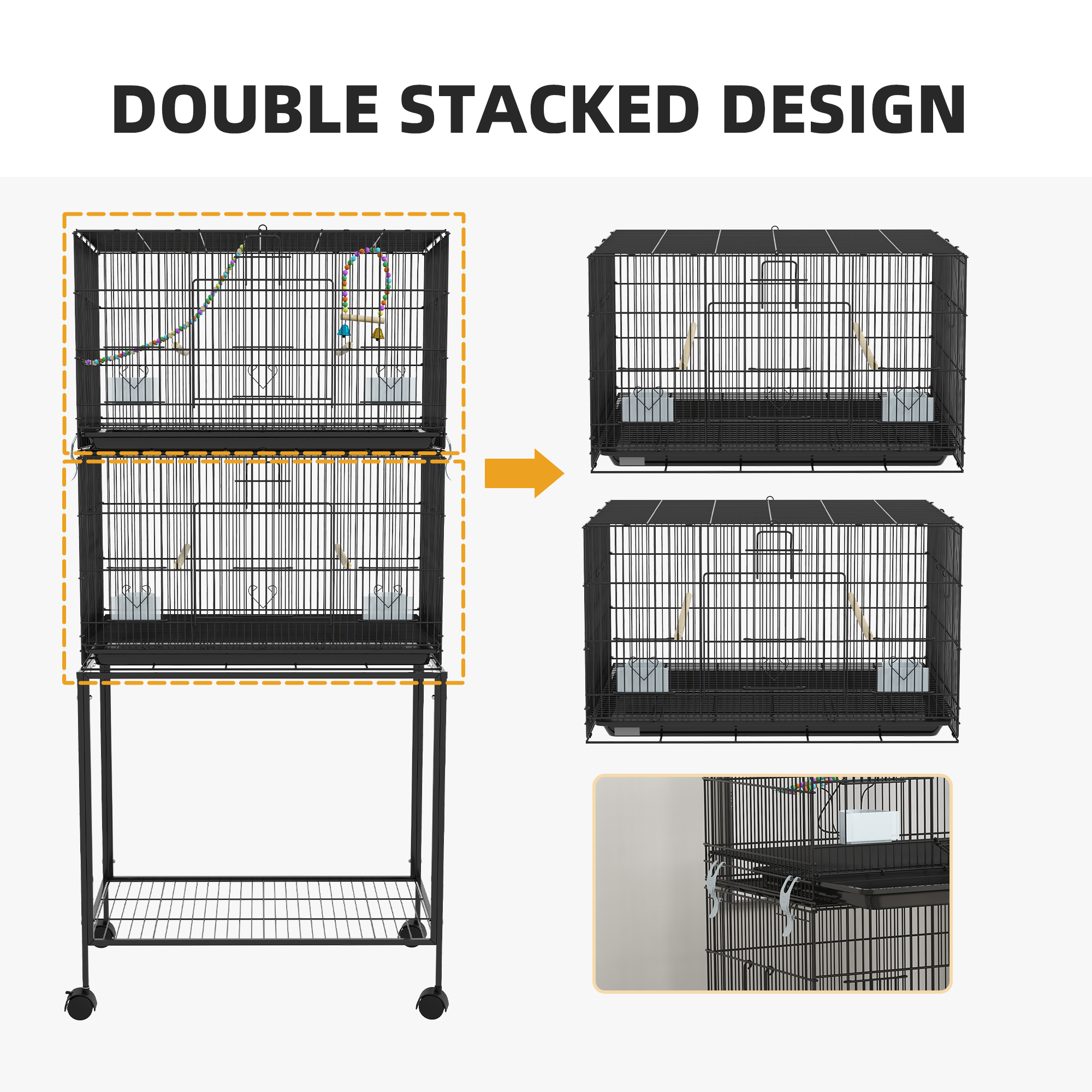 Double Stackable Bird Cage on Wheels w/ Stand, for Canaries photo 3