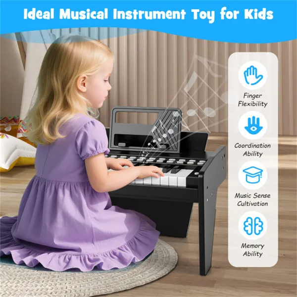 25 Keys Mini Digital Piano For Kids Age 3+, Lighted Teaching Mode With 6 Tones & 15 Demo Songs-Black photo 5