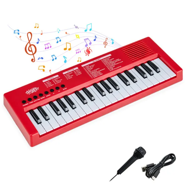 Red 37 Keys Kids Electronic Keyboard With Microphone, 8 Tones & 8 Rhythms Piano Toy For Ages 3+ photo 6