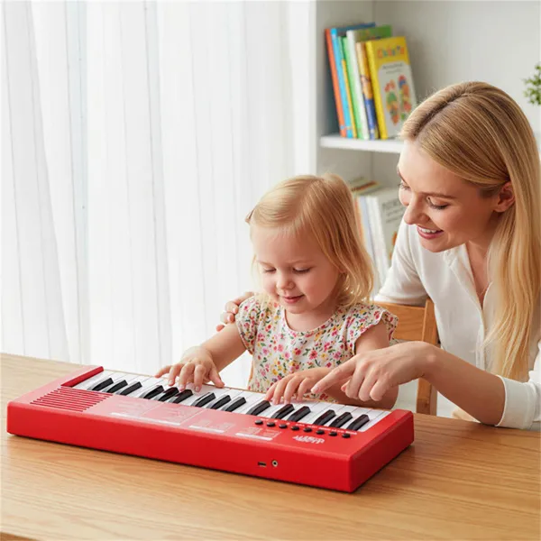 Red 37 Keys Kids Electronic Keyboard With Microphone, 8 Tones & 8 Rhythms Piano Toy For Ages 3+ photo 4
