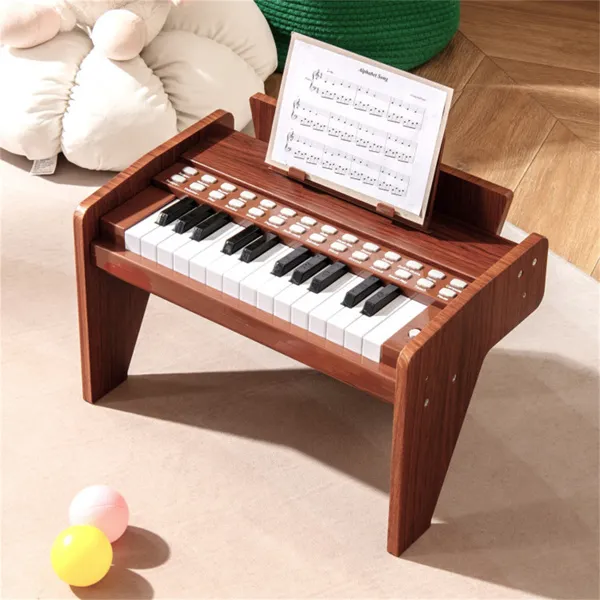 25 Keys Mini Digital Piano For Kids Age 3+, Lighted Teaching Mode With 6 Tones & 15 Demo Songs-Brown photo 6