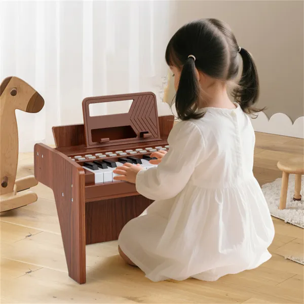25 Keys Mini Digital Piano For Kids Age 3+, Lighted Teaching Mode With 6 Tones & 15 Demo Songs-Brown photo 4