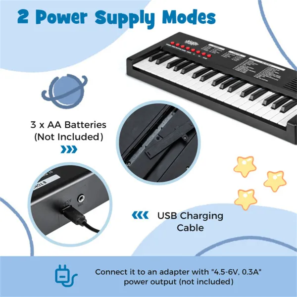 Black 37 Keys Kids Electronic Keyboard With Microphone, 8 Tones & 8 Rhythms Piano Toy For Ages 3+ photo 4