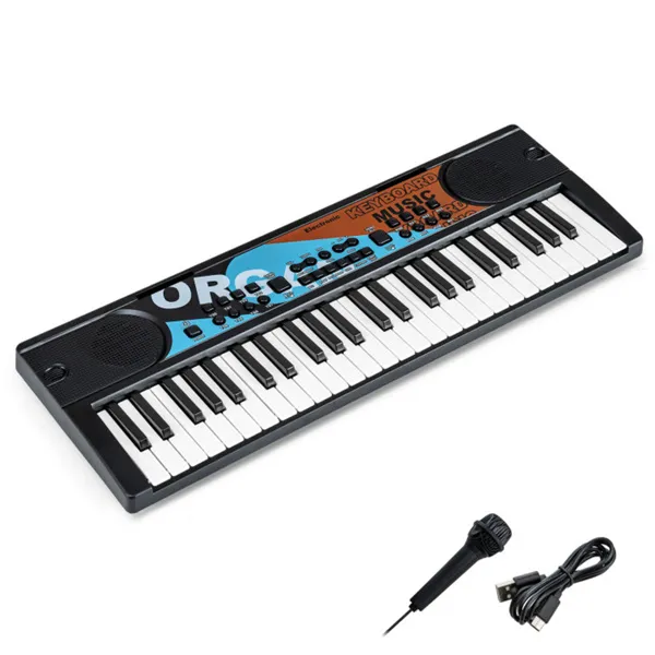 49 Keys Kids Electronic Keyboard With Microphone, 8 Tones & Rhythms Educational Music Toy For Age 3+ - Black photo 3
