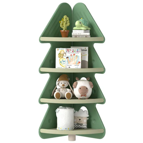 4-Tier Kids Christmas Tree Corner Bookshelf, Anti-Falling Guardrails & Anti-Tipping Kit For 3 Years photo 2