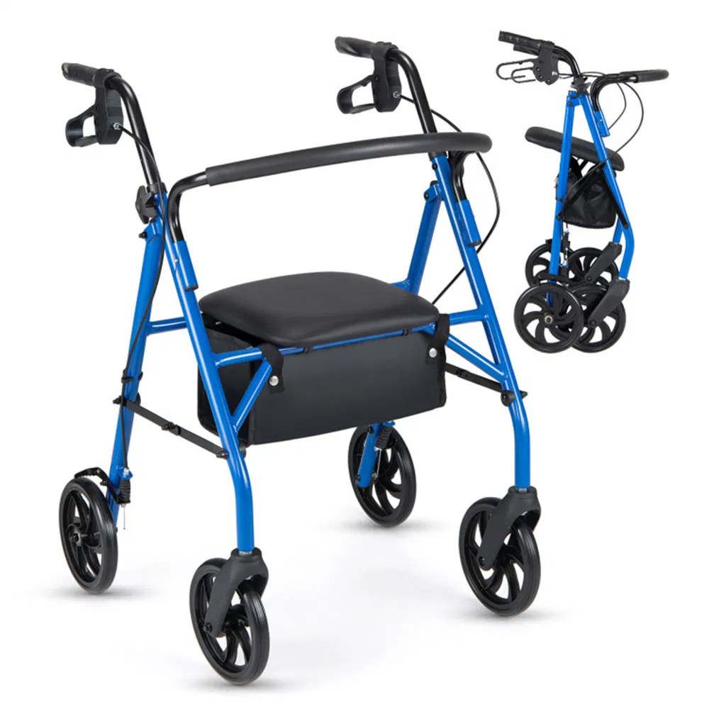 2-in-1 Rollator Walker With Seat (Blue), 8-Inch Large Wheels & Versatile Braking System, Adjustable Height photo 2