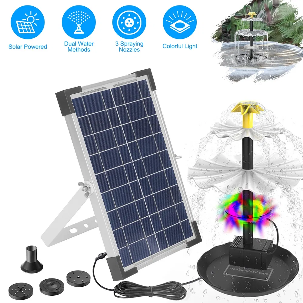 3-Tier Solar Bird Bath Fountain Solar Powered Water-Pump Waterfall Feature With Colorful Light 3 Nozzles 6W Solar Panel For Bird Bath Patio Yard Pond Garden photo 6