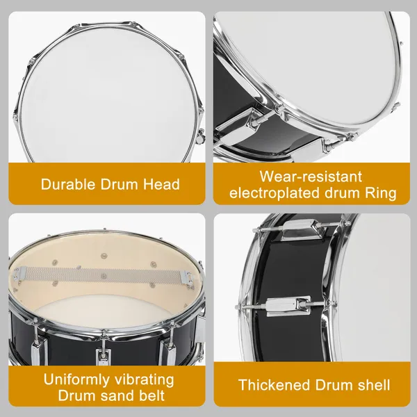 14 X 5.5in Snare Drum Set With Drumstick Holder, Snare Drum Bag, Strap, Mute Pad & Drum Stick For Beginner Student Black photo 2