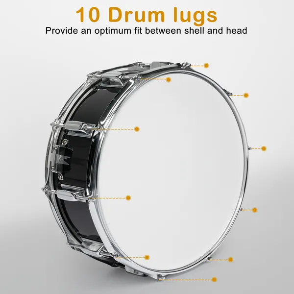 14 X 5.5in Snare Drum Set With Drumstick Holder, Snare Drum Bag, Strap, Mute Pad & Drum Stick For Beginner Student Black photo 5