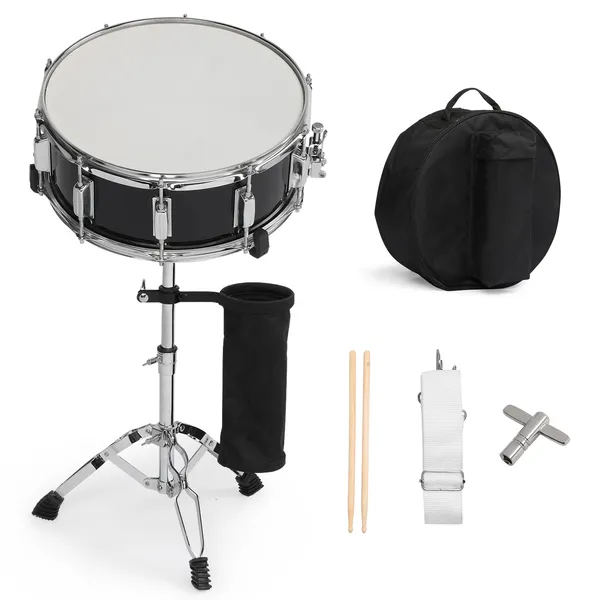 14 X 5.5in Snare Drum Set With Drumstick Holder, Snare Drum Bag, Strap, Mute Pad & Drum Stick For Beginner Student Black photo 1