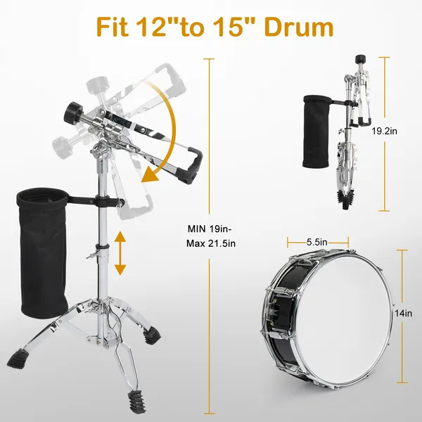 14 X 5.5in Snare Drum Set With Drumstick Holder, Snare Drum Bag, Strap, Mute Pad & Drum Stick For Beginner Student Black photo 4