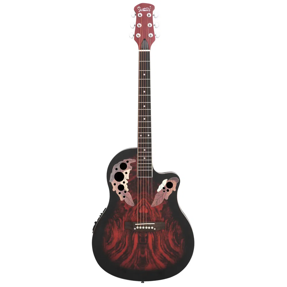 Don't Sell On Amazon - 41 Inch Full-Size Cutaway Acoustic-Electric Guitar Grape Voice Hole Spruce Top Round Back Sunset Red photo 4