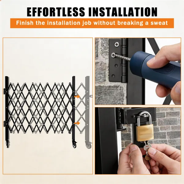 Foldable Security Gate, Expandable Safety Barrier With 360' Swivel Casters Lockable Design, Portable Mobile Rolling Barricade For Garage, Warehouse, Driveway And Pool Areas - 87' H X 85' W photo 3