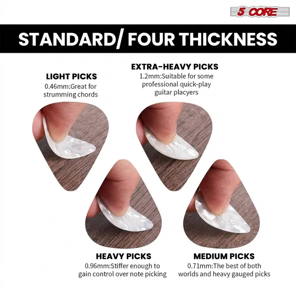 5 Core Guitar Picks 12 Piece Celluloid Light Medium Heavy Extra Heavy For Acoustic Electric Guitars photo 4