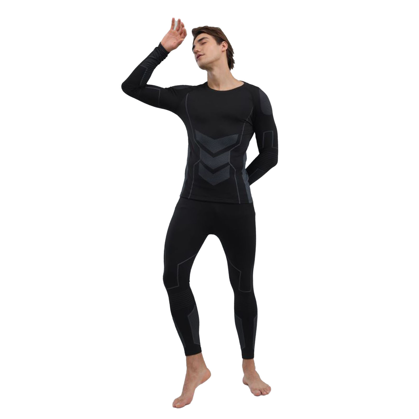 Men Thermal Underwear Set Shirt Pants Autumn Slim Fit Thermal Underwear Top Bottom Set Black XXL photo 1