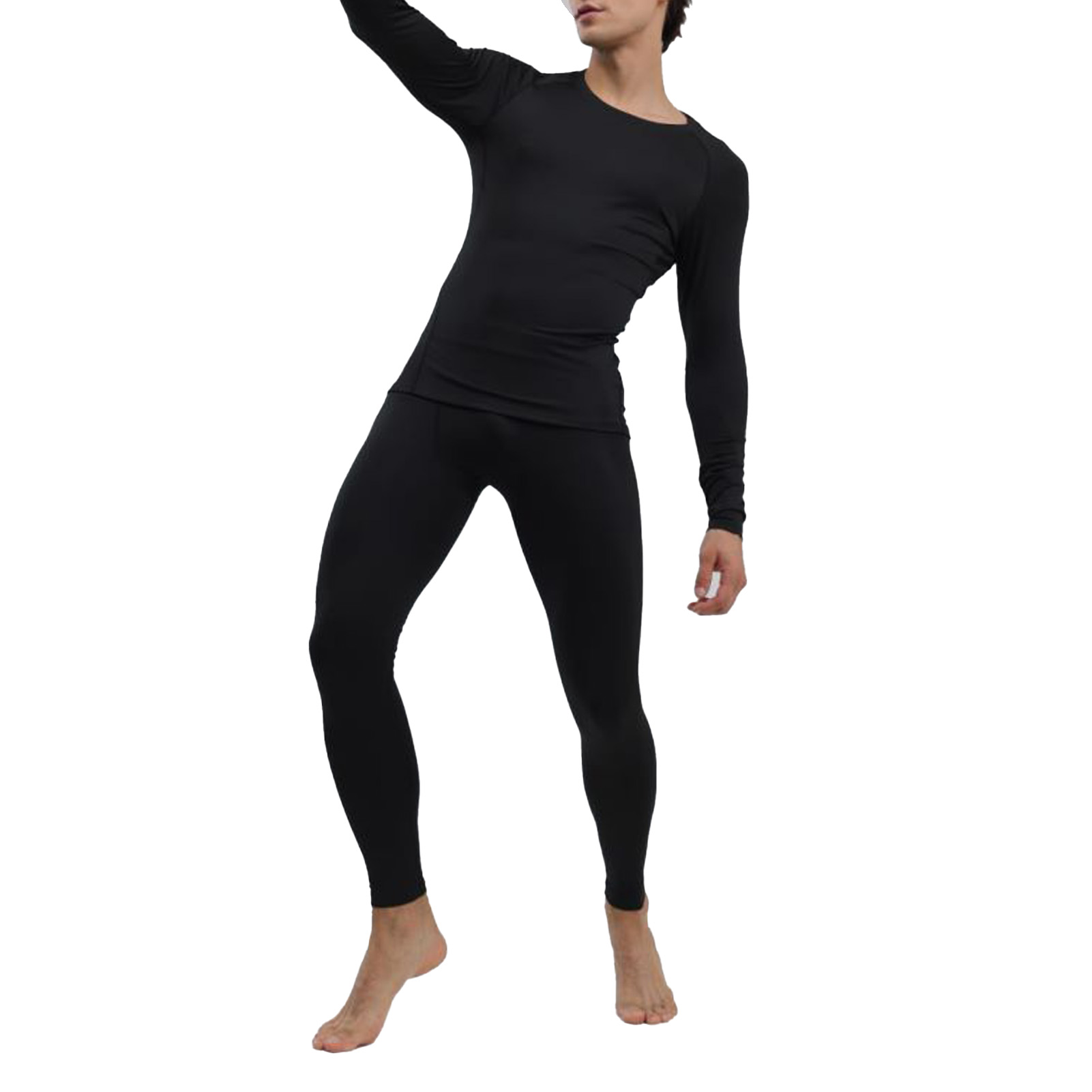Men's Thermal Underwear Black Stylish Soft Close Fitting Men Cold Weather Top Bottom Set Base Layer For Autumn Winter L photo 1