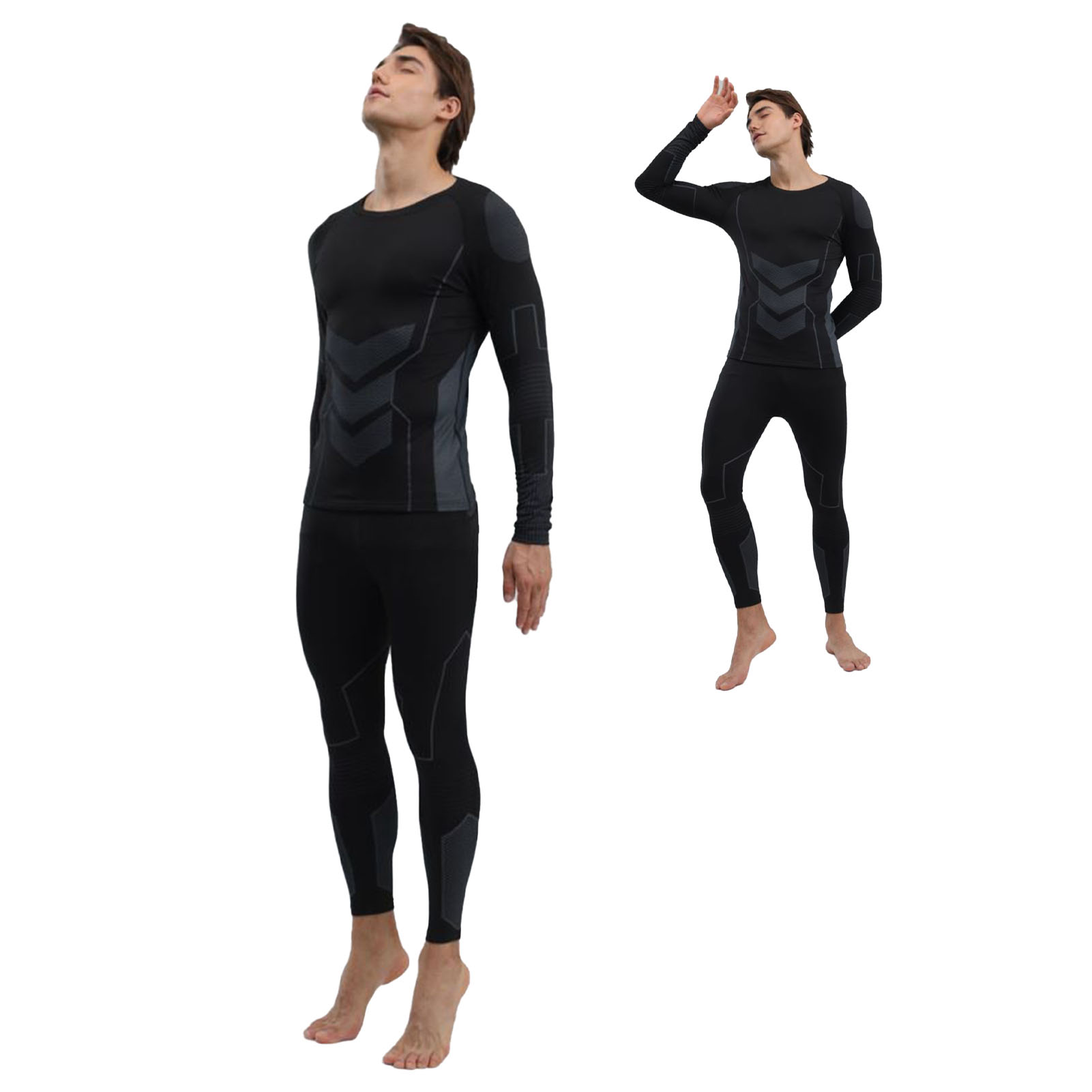 Men Thermal Underwear Set Shirt Pants Autumn Slim Fit Thermal Underwear Top Bottom Set Black M photo 4