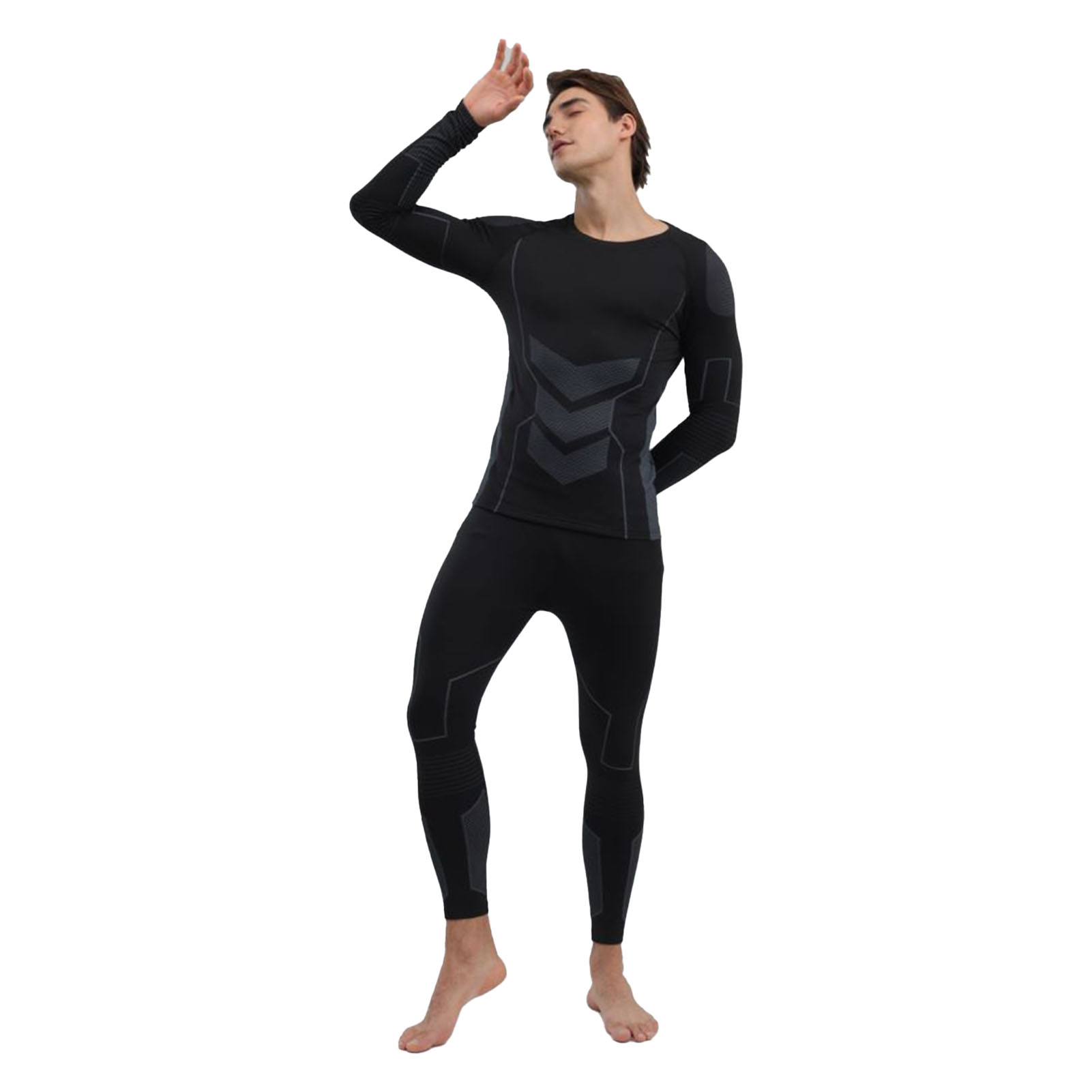 Men Thermal Underwear Set Shirt Pants Autumn Slim Fit Thermal Underwear Top Bottom Set Black S photo 2