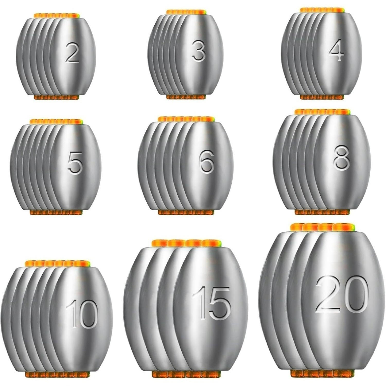 50-Piece Set Of Sea Fishing Weights With Plastic Core, Mixed 9 Sizes, Small Fishing Sinkers: 2g, 3g, 4g, 5g, 6g, 8g, 10g, 15g, 20g—Fishing Sinkers For Carp Fishing And Tackle photo 4